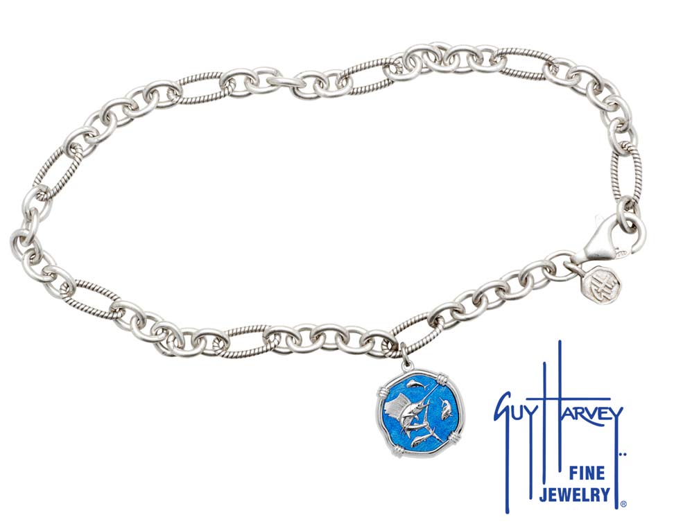 Sailfish Anklet Caribbean Blue Enamel Bright Finish 15mm Sterling Silver