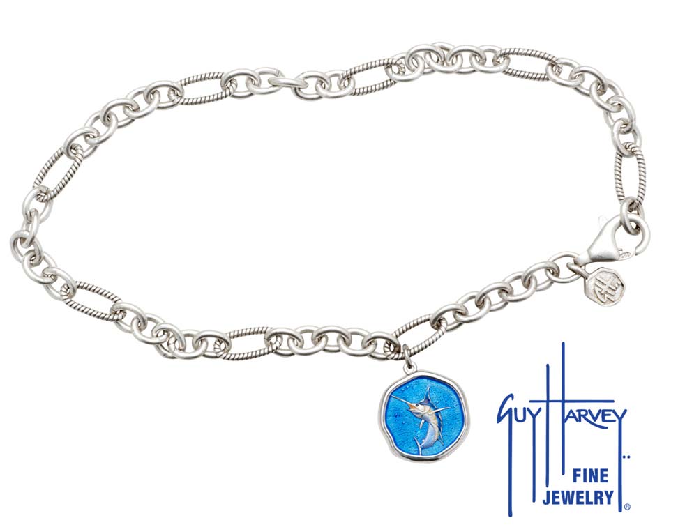 Marlin Anklet Full Color Enamel Bright Finish 15mm Sterling Silver