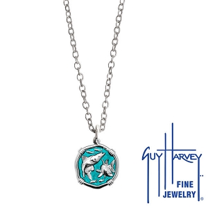 Snook Necklace - Guy Harvey Small Seafoam Green Enamel Sterling Silver Pendant with Chain