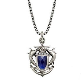 Marlin Shield Diamond and Created Sapphire Box Necklace Relic Finish