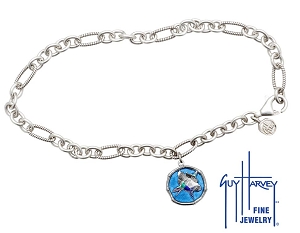 Hummingbird Sterling Silver Anklet Full Color Blue Enamel