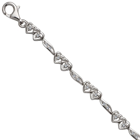 1/10 Carat Diamond Sterling Silver Heart Bracelet