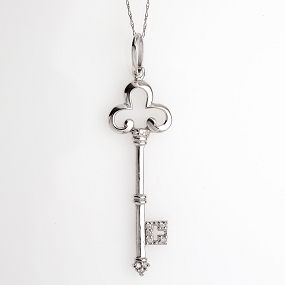 1/10 Carat Diamond Sterling Silver Key to Her Heart Pendant