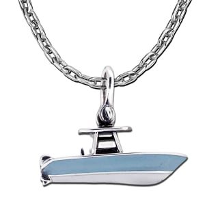 Center Console Boat  - Necklace Color Hull - Sterling Silver Pendant  