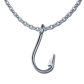 Fish Hook Necklace — Sterling Silver Pendant with Chain