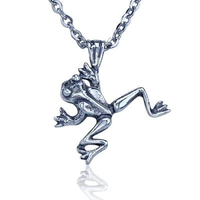 Jumping Frog Necklace — Sterling Silver Pendant with Chain