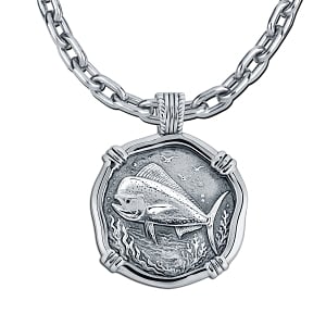 Mahi -Dolphinfish- Dorado, Dolphin Fish Necklace - Sterling Silver Medallion Pendant with Chain by Nautora