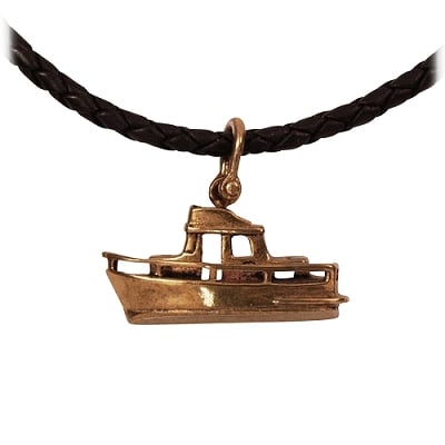 Trawler Boat Necklace Marine Bronze on Leather