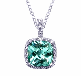 Ocean Mist and Diamond Sterling Silver Pendant on Link Necklace Chain