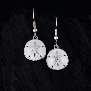 Sand Dollar Earrings — Sterling Silver with White Enamel and White Topaz | Nautora Coastal Collection