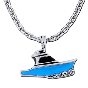 Carolina Flare Sportfishing Boat Necklace — Sterling Silver with Enamel Hull and Chain