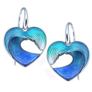 Heart of the Sea Wave Earrings - Sterling Silver with Hard-Fired Enamel