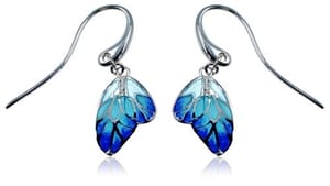 Butterfly Wing Earrings - Sterling Silver with Plique-a-jour Enamel and White Topaz