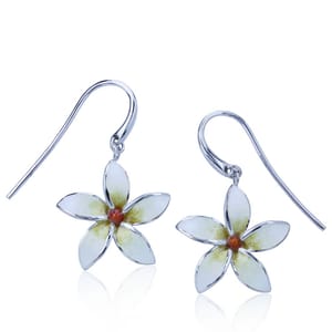 Plumeria Flower Earrings - Sterling Silver with Basse-taille Enamel