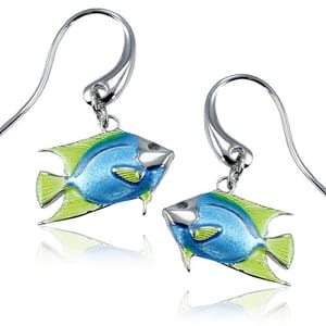 Angelfish Earrings - Sterling Silver with Basse-taille Enamel and White Topaz