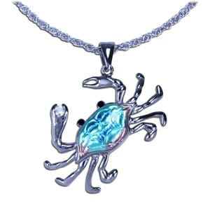 Blue Crab Necklace - Sterling Silver with Enamel and White Topaz