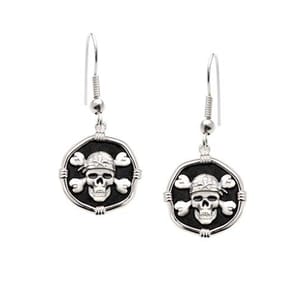Pirate Dangle Earrings Black Enamel Bright Finish 15mm Sterling Silver