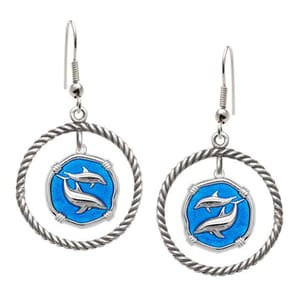 Porpoises Rope Circle Earrings Caribbean Blue Enamel Bright Finish 15mm Sterling Silver