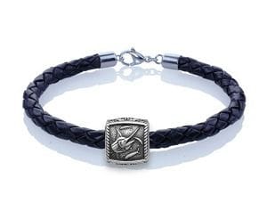 Blue Marlin Trophy Bracelet - Guy Harvey Sterling Silver on Braided Leather
