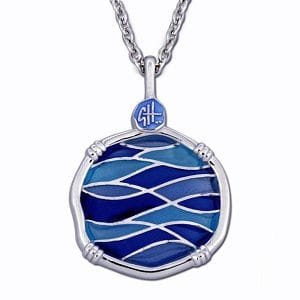 Blue Changing Tides Necklace - Sterling Silver and Plique-a-jour Enamel Pendant with Chain