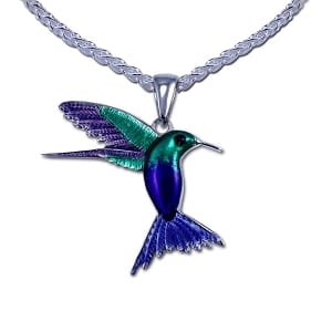 Hummingbird Necklace - Sterling Silver Enamel Pendant