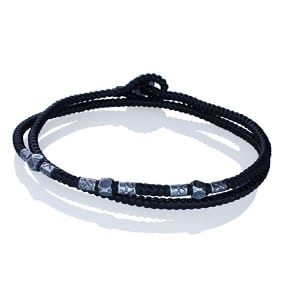 Black Double Wrapped Cotton Cord Bracelet with Beads - Nine Beads