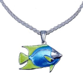 Angelfish Necklace - Sterling Silver with Basse-taille Enamel and White Topaz