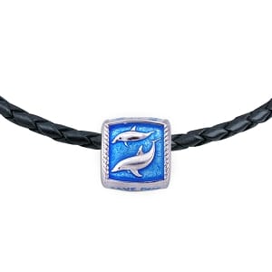 Dolphin Trophy Slide Necklace - Guy Harvey Blue Enamel Sterling Silver on Braided Leather