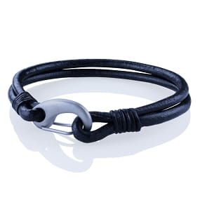 Smooth Black Leather Double Bracelet with Clasp - Stainless Steel Clasp