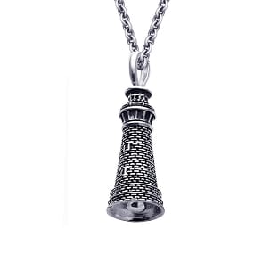 Currituck Lighthouse Bell Necklace - OBX Sterling Silver Mini Bell Pendant with Chain