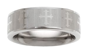 Cobalt Wedding Band Men's Comfort Fit Brushed with Gothic Cross Design
