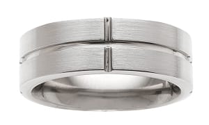 Titanium Wedding Band Men's Comfort Fit Brushed with Intersecting Grooves