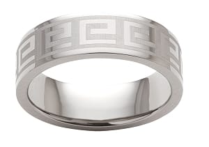 Titanium Wedding Band Men's Comfort Fit Greek Key Design Brushed and Polished Style