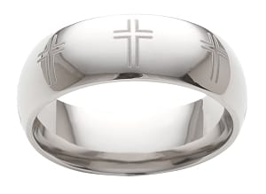Titanium Wedding Band Men's Comfort Fit with Three Crosses Polished with Rounded Edges