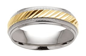 Titanium Wedding Band Men's Comfort Fit with Gold Accent Textured Design