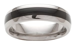 Titanium Wedding Band Men's Comfort Fit with Black Accent Polished with Rounded Edges