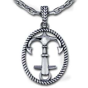 Large Sobriety Anchor Necklace - Sterling Silver Recovery Pendant