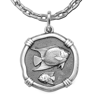 Angelfish Necklace - Guy Harvey Large Sterling Silver Relic Finish Pendant with Chain