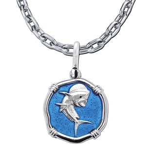 Mahi Mahi Dorado Necklace - Guy Harvey Medium Caribbean Blue Enamel Sterling Silver Pendant with Chain