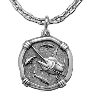 Blue Marlin Necklace - Guy Harvey Large Sterling Silver Relic Finish Pendant with Chain