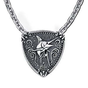 Blue Marlin Necklace - Guy Harvey Sterling Silver Trillion Medallion with Chain