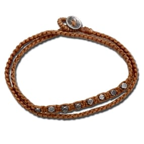 Brown Double Wrapped Cotton Cord Bracelet with Beads