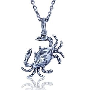 Blue Crab Necklace - Sterling Silver Pendant with Chain - Ultra Realistic Detail