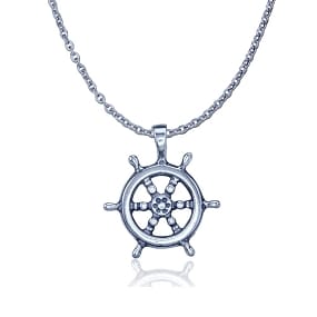 Ship's Wheel Necklace - Sterling Silver Pendant with Chain