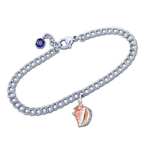 Conch Shell Charm Bracelet - Sterling Silver with Enamel and White Topaz