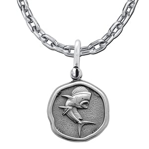 Mahi Mahi Dorado Necklace - Sterling Silver Medallion Pendant with Chain