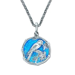 Macaw Necklace - Guy Harvey Medium Caribbean Blue Enamel Sterling Silver Pendant with Chain