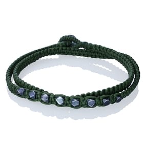 Green Double Wrapped Cotton Cord Bracelet with Beads. Handmade in Chaing Mai.