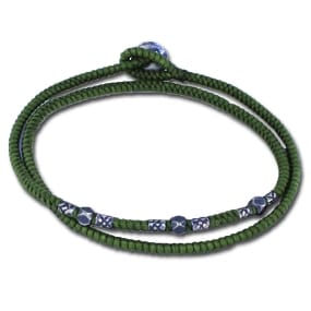 Green Double Wrapped Cotton Cord Bracelet with Beads 