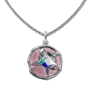 Hummingbird and Hibiscus Necklace - Guy Harvey Medium Pink Enamel Sterling Silver Pendant with Chain